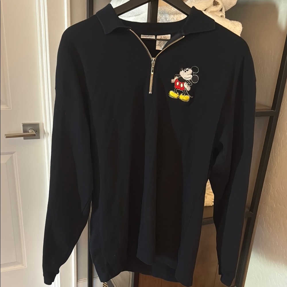 Black Quarter-Zip Pullover with Mickey Mouse Embroidery